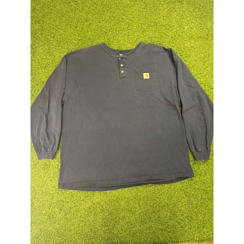 Carhartt T Shirt Mens 2XL Heather Gray Cotton Henley Neck Classic Roomy Fit‎